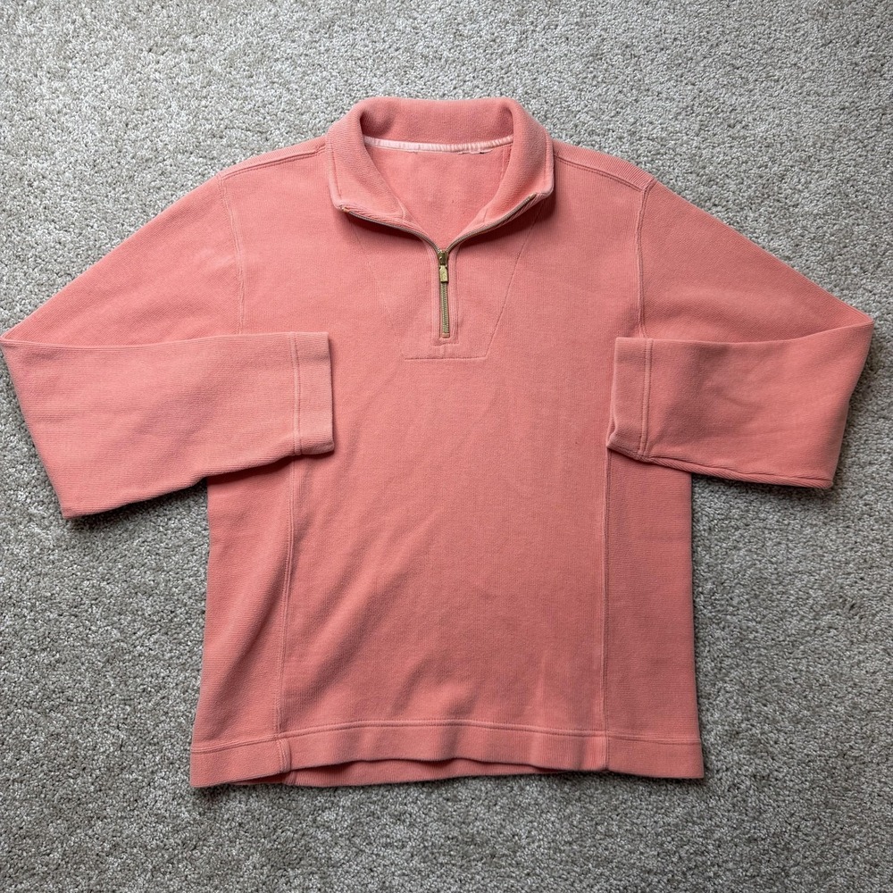 Tommy Bahama Sweater Womens Medium Pink 1/4 Zip Collared Tight-Knit Pullover